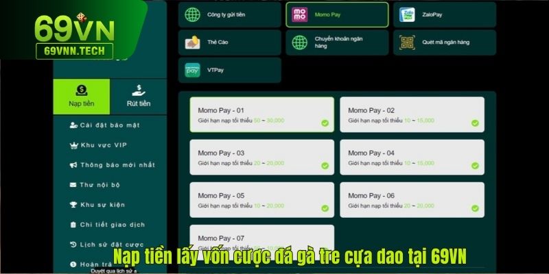 Nạp tiền lấy vốn cược đá gà tre cựa dao tại 69VN